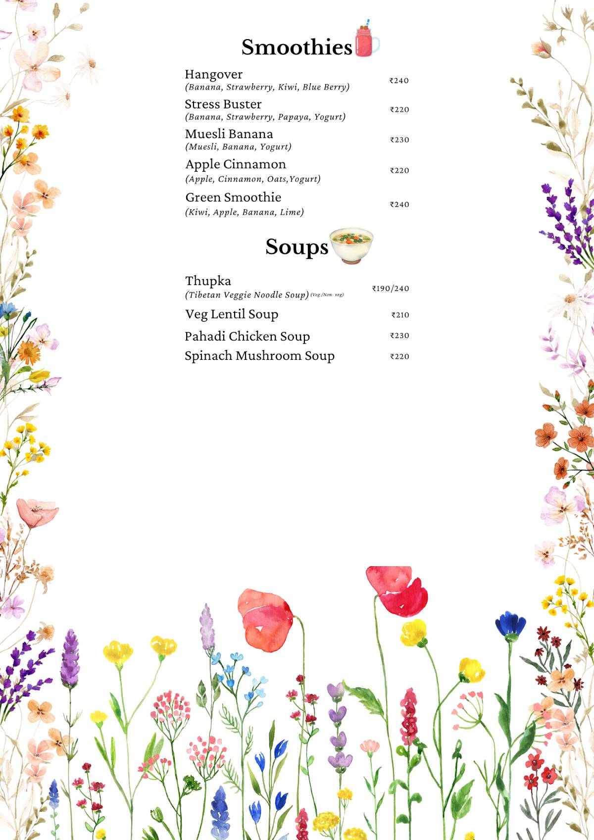 The Northern Cafe menu