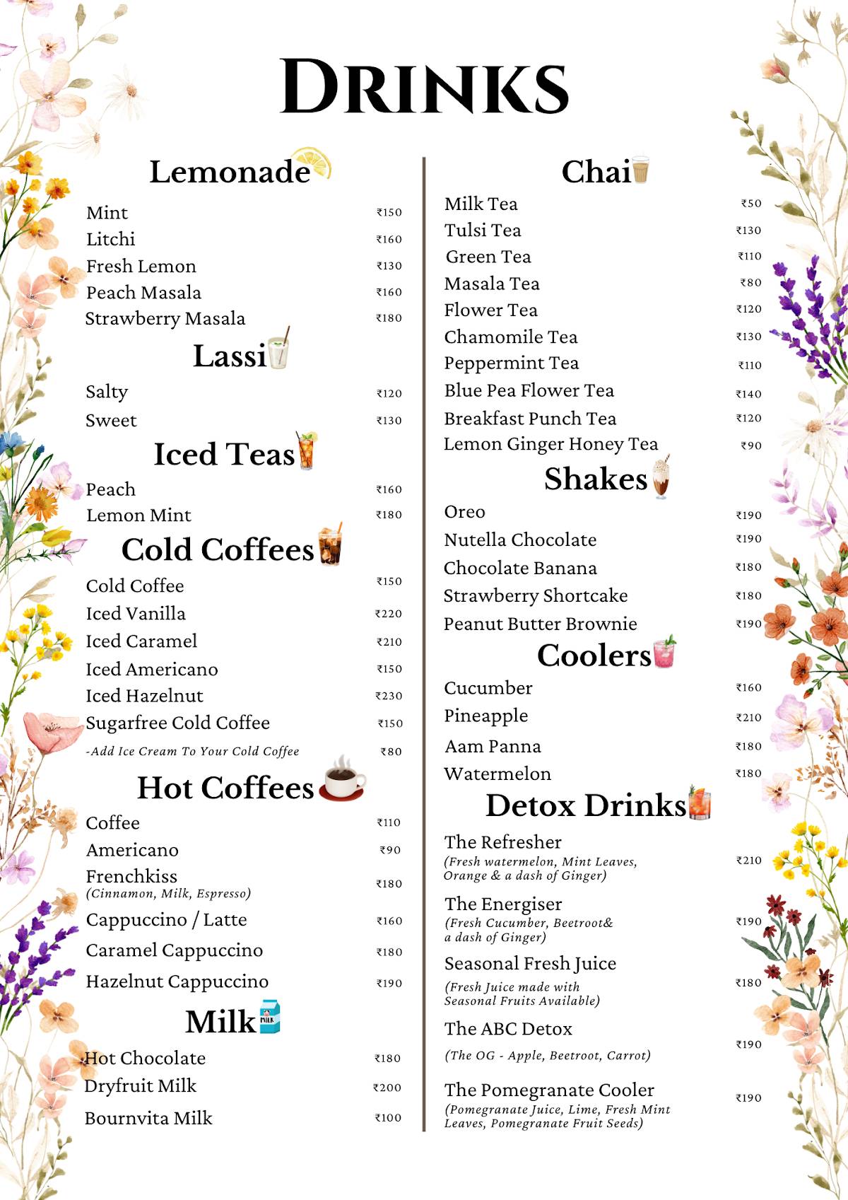 The Northern Cafe menu
