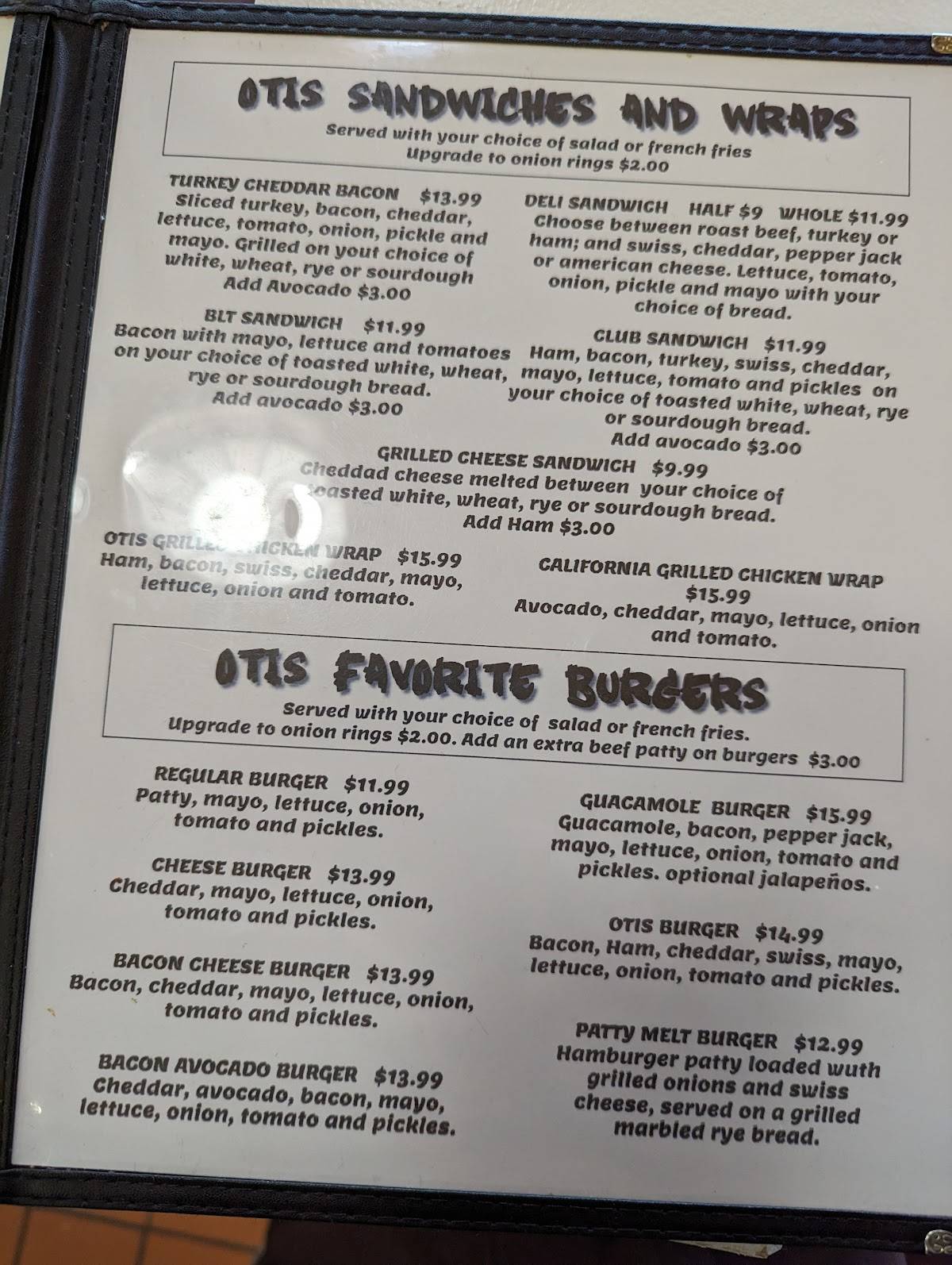 Menu at The Otis Restaurant, Otis OrchardsEast Farms