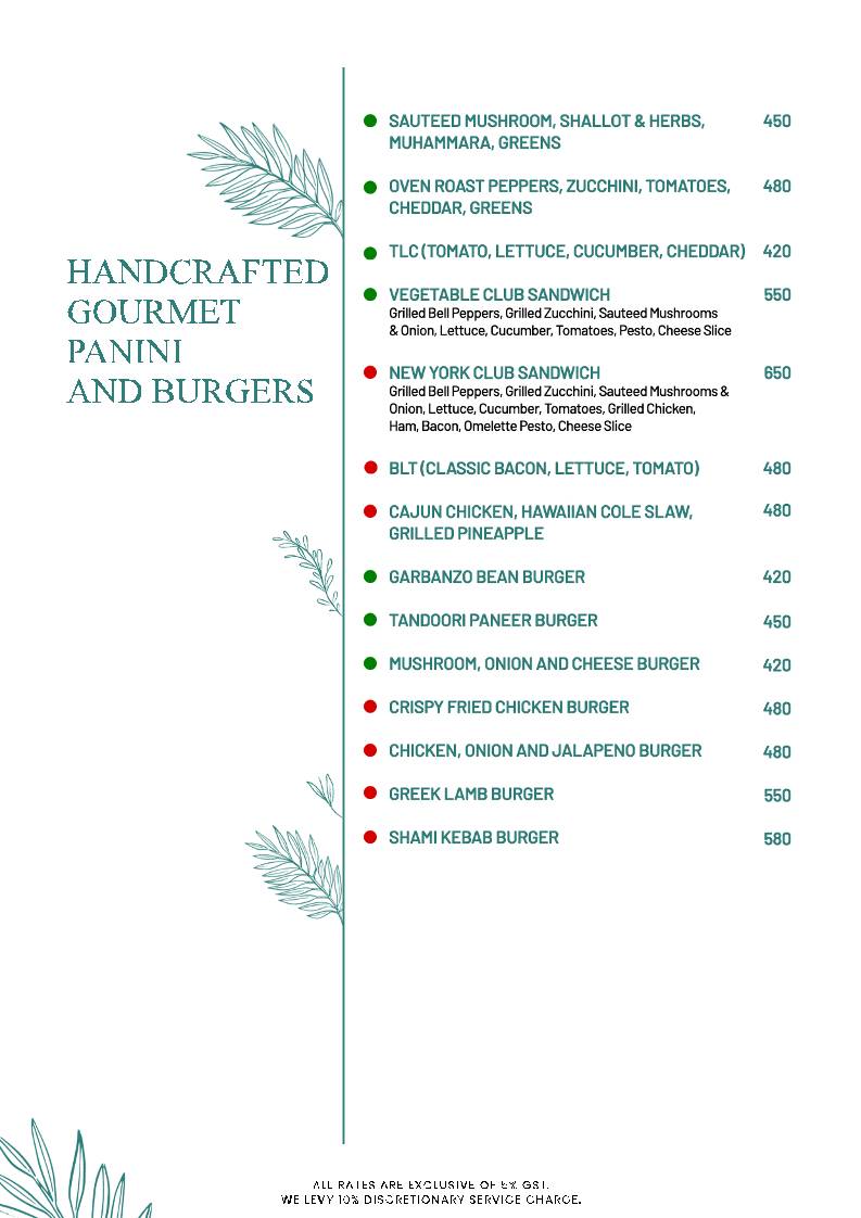 The Palette Cafe menu