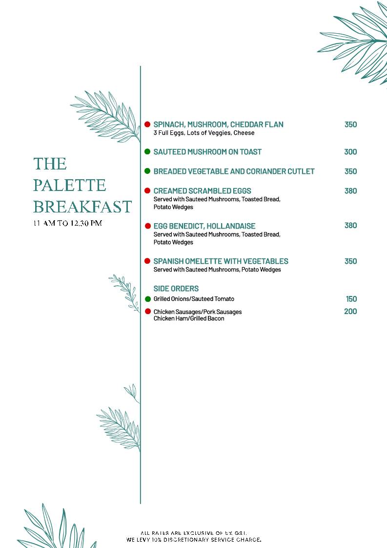 The Palette Cafe menu