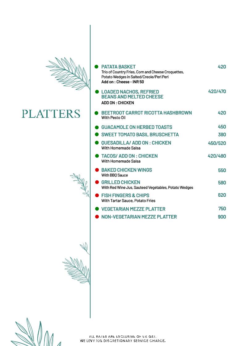 The Palette Cafe menu