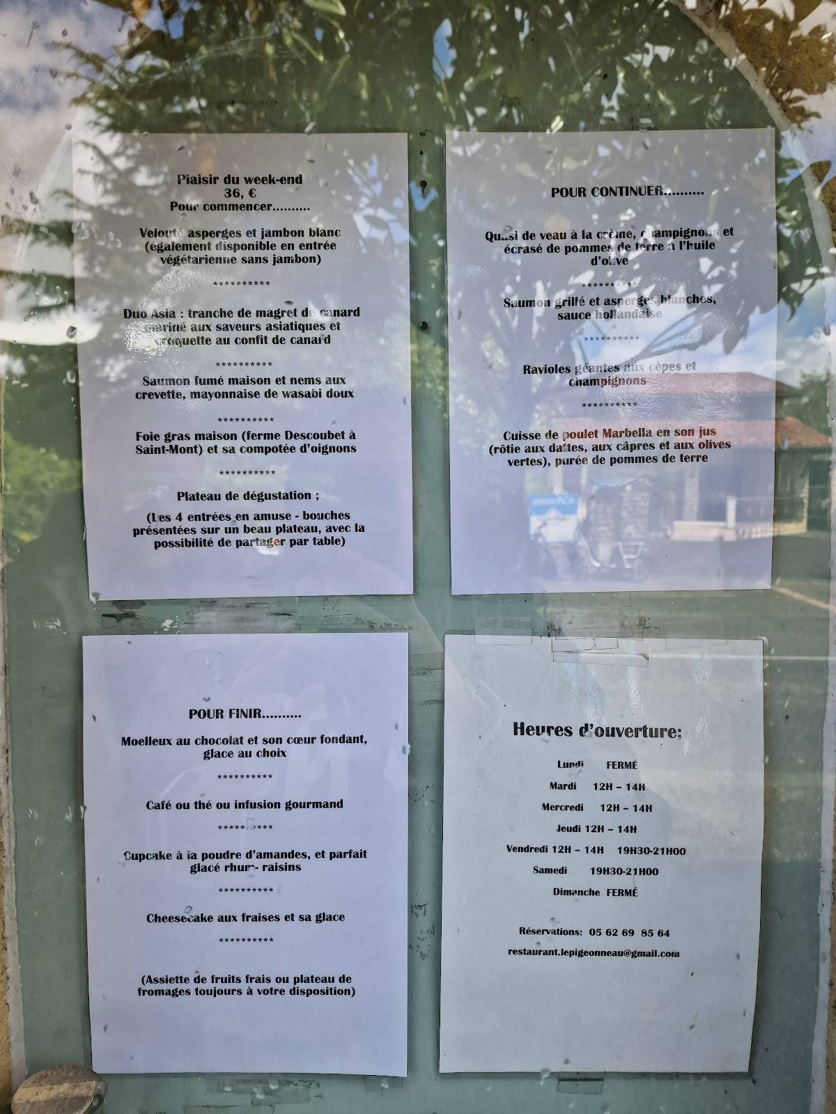 Menu de Le Pigeonneau