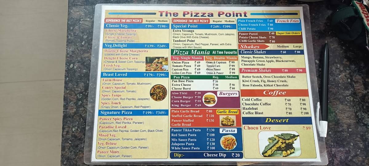 The Pizza Point menu