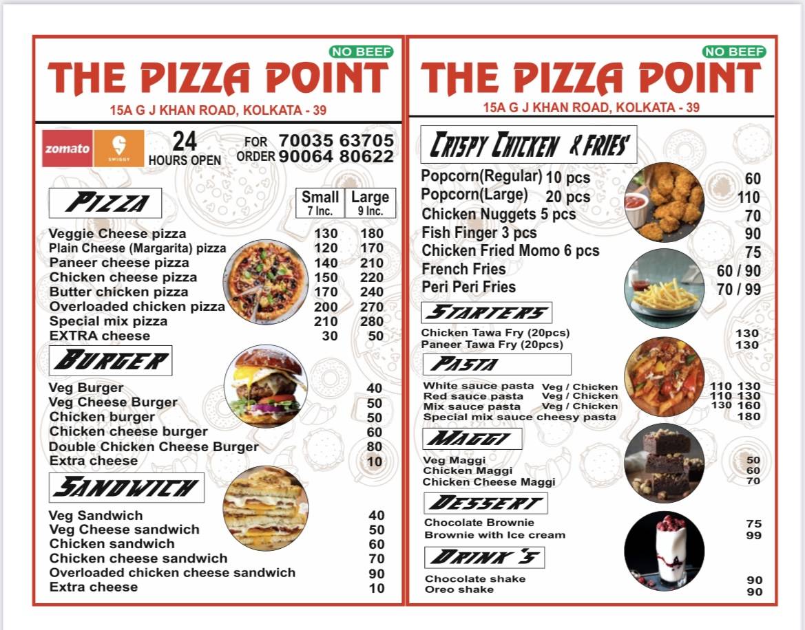 The Pizza Point menu