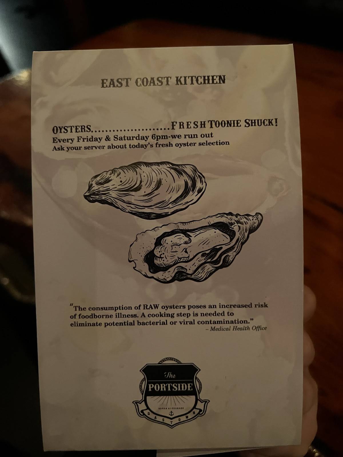 Menu de The Portside Pub