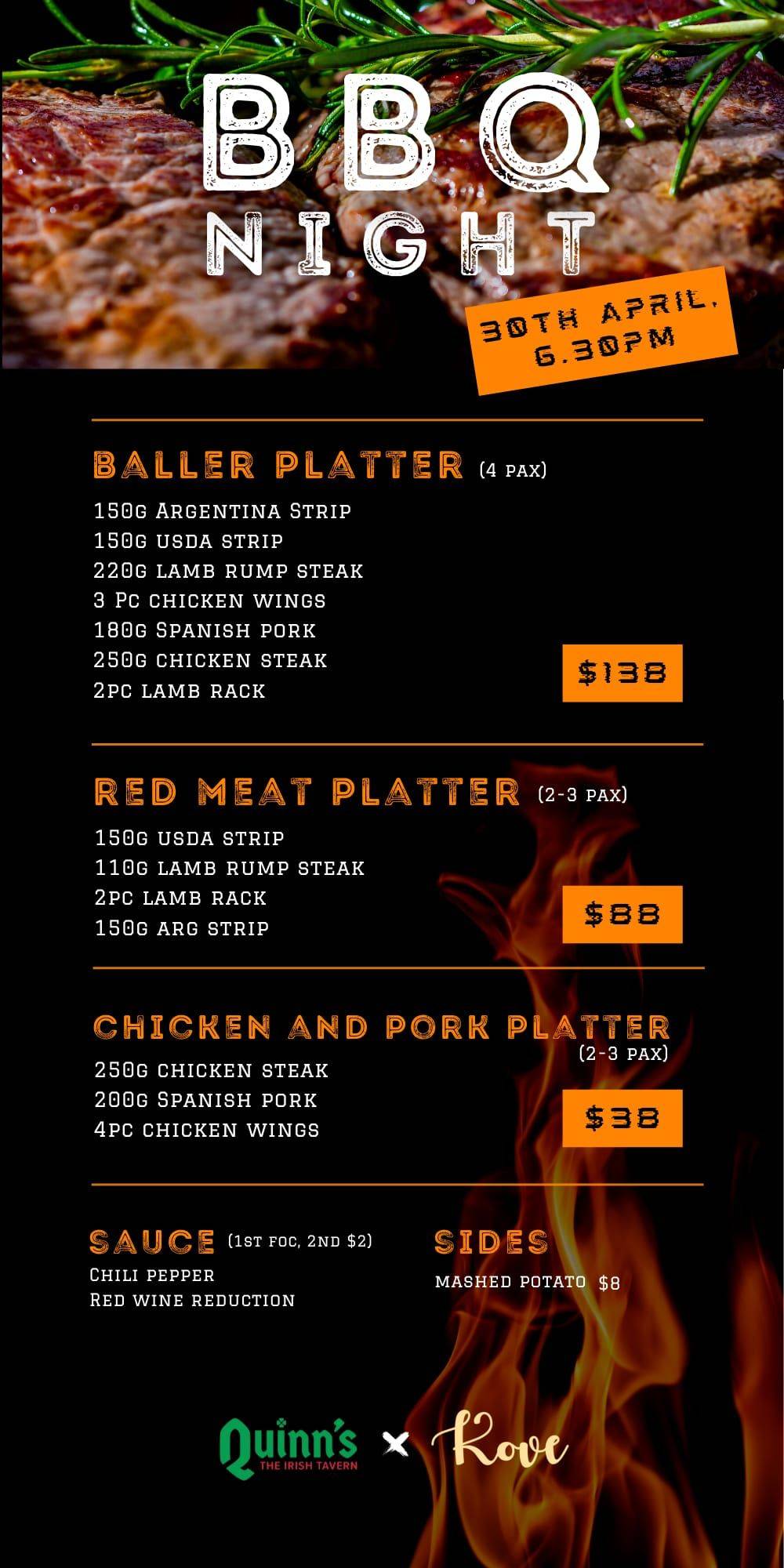 Carta de The Queen's Pub, Singapur