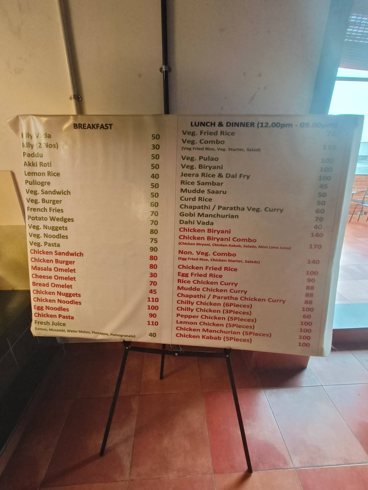 The Rooftop Cafe menu