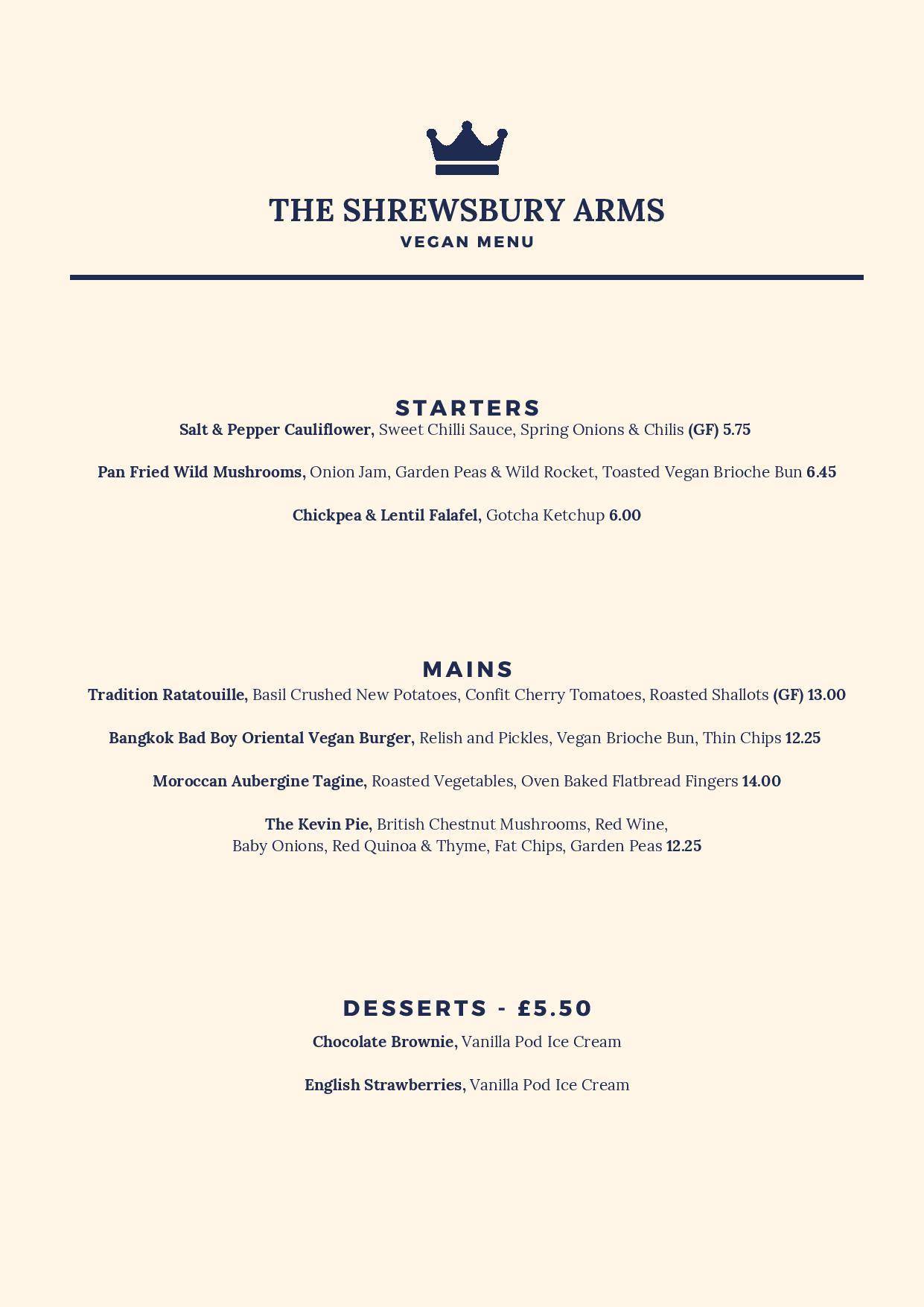 Menu At The Shrewsbury Arms Pub And Bar Albrighton 70 High St