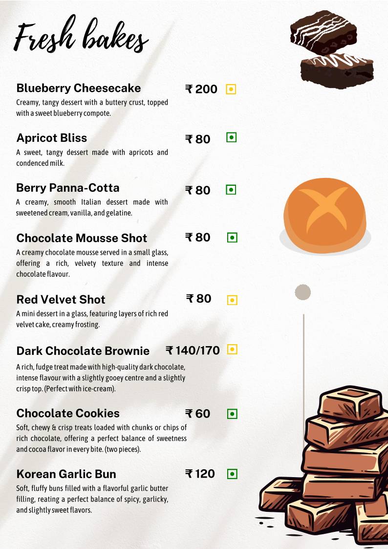 The Studio Cafe menu