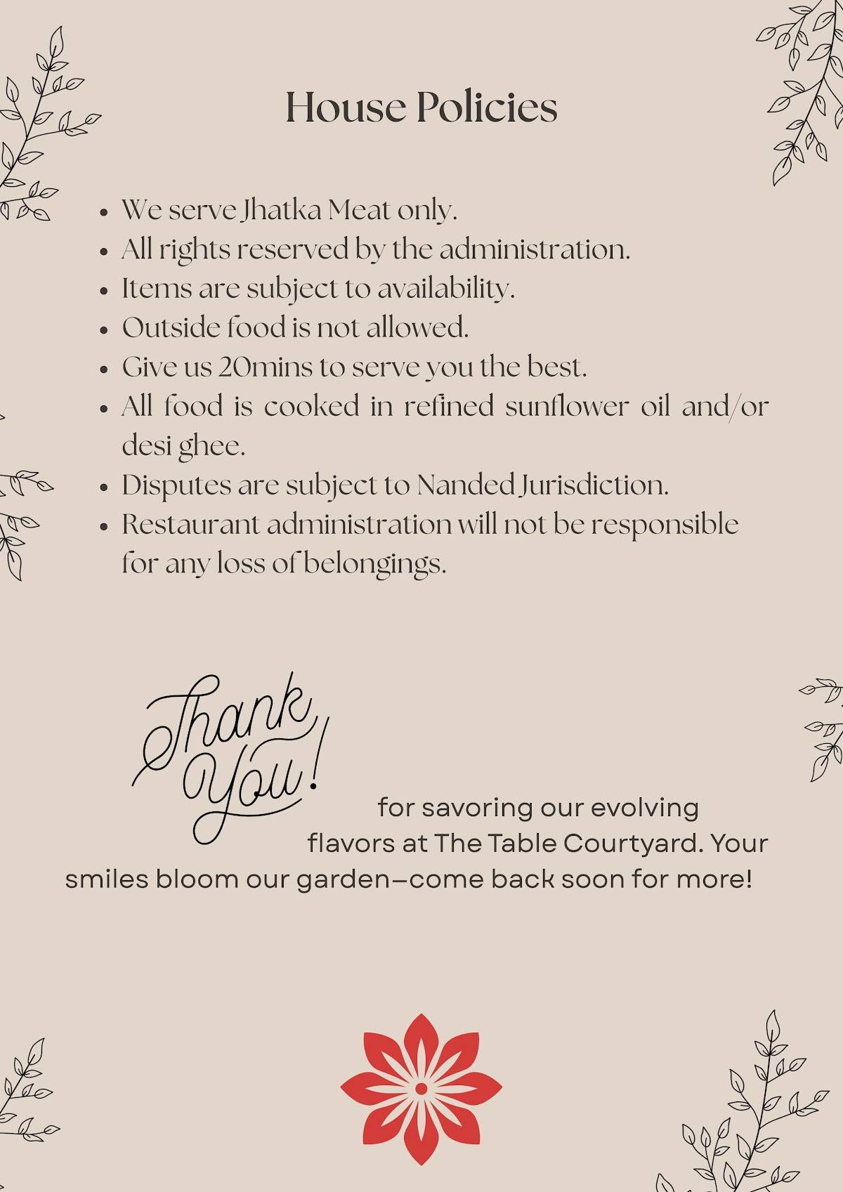 The Table Courtyard - Family Garden & Kitchen menu