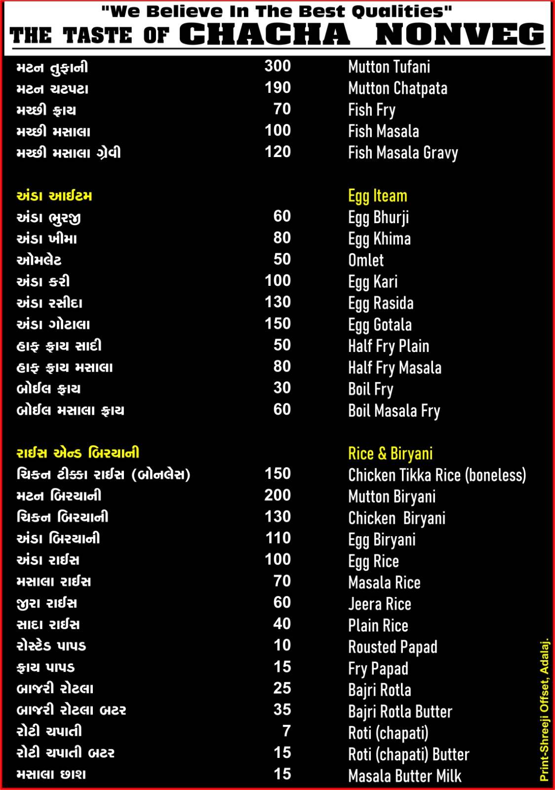 The Taste of Chacha - Tawa fry & Deshi Non-veg menu