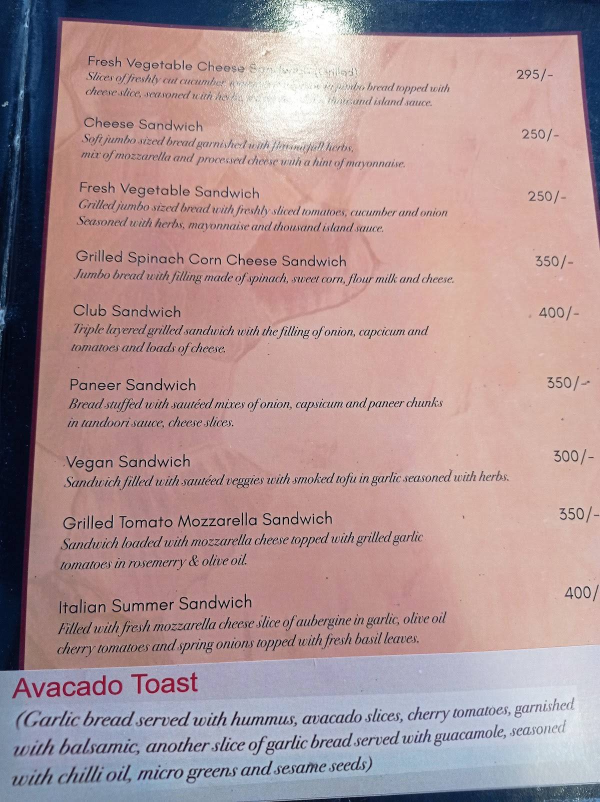 The Tattoo Cafe & Lounge menu