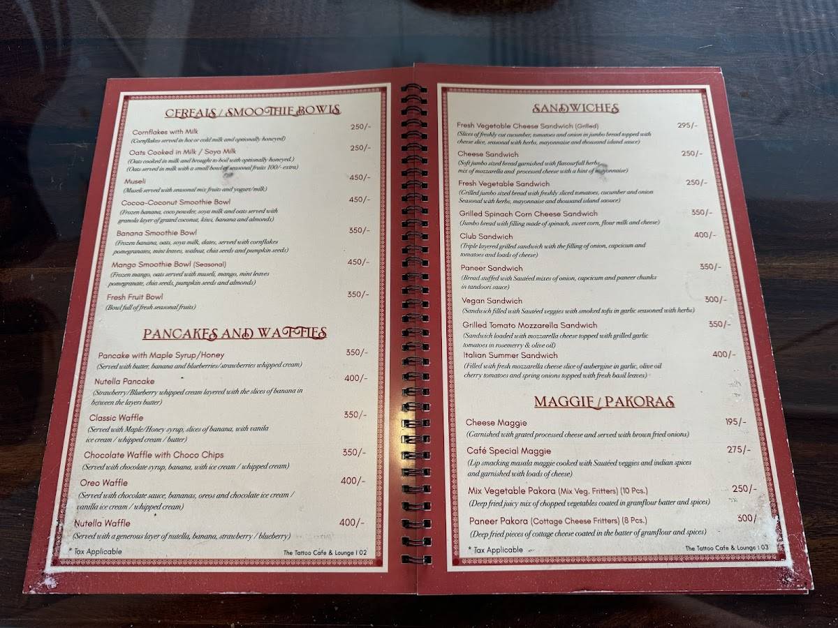 The Tattoo Cafe & Lounge menu