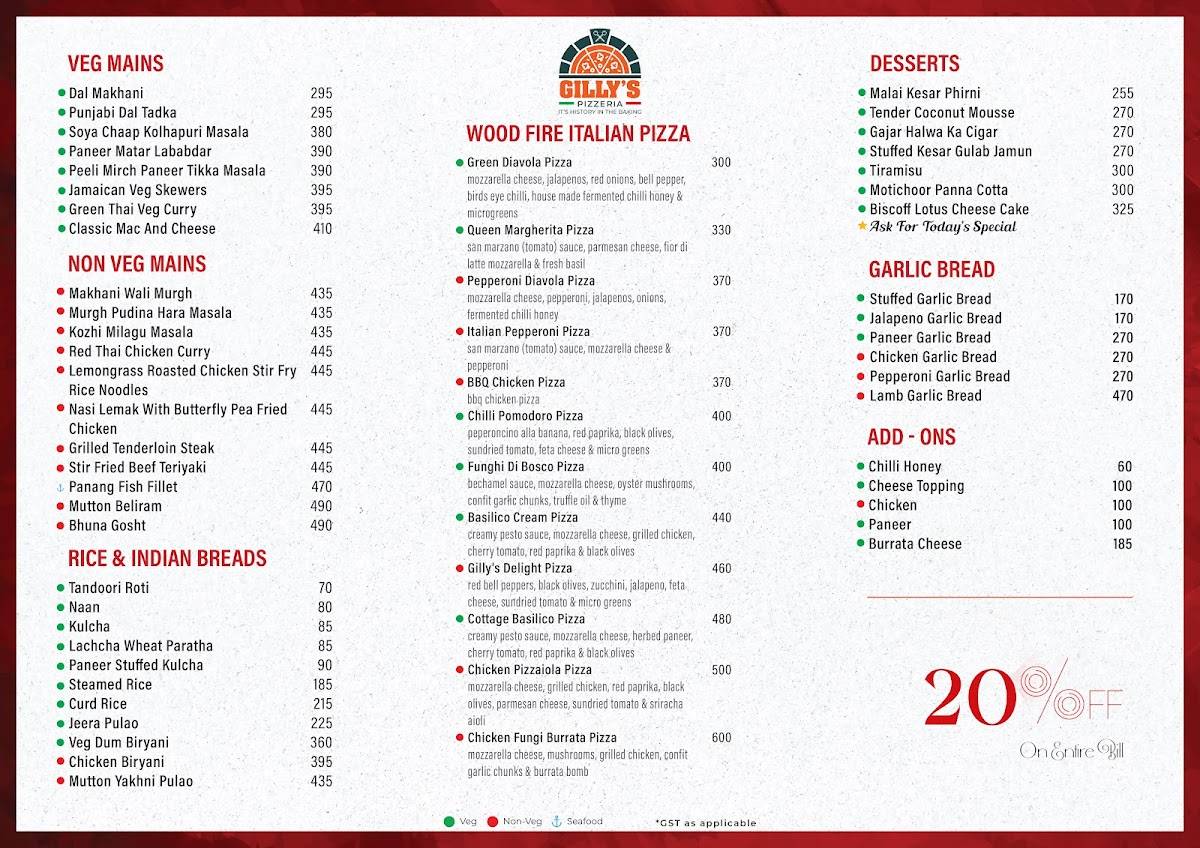 The Terrace at Gilly's Redefined menu