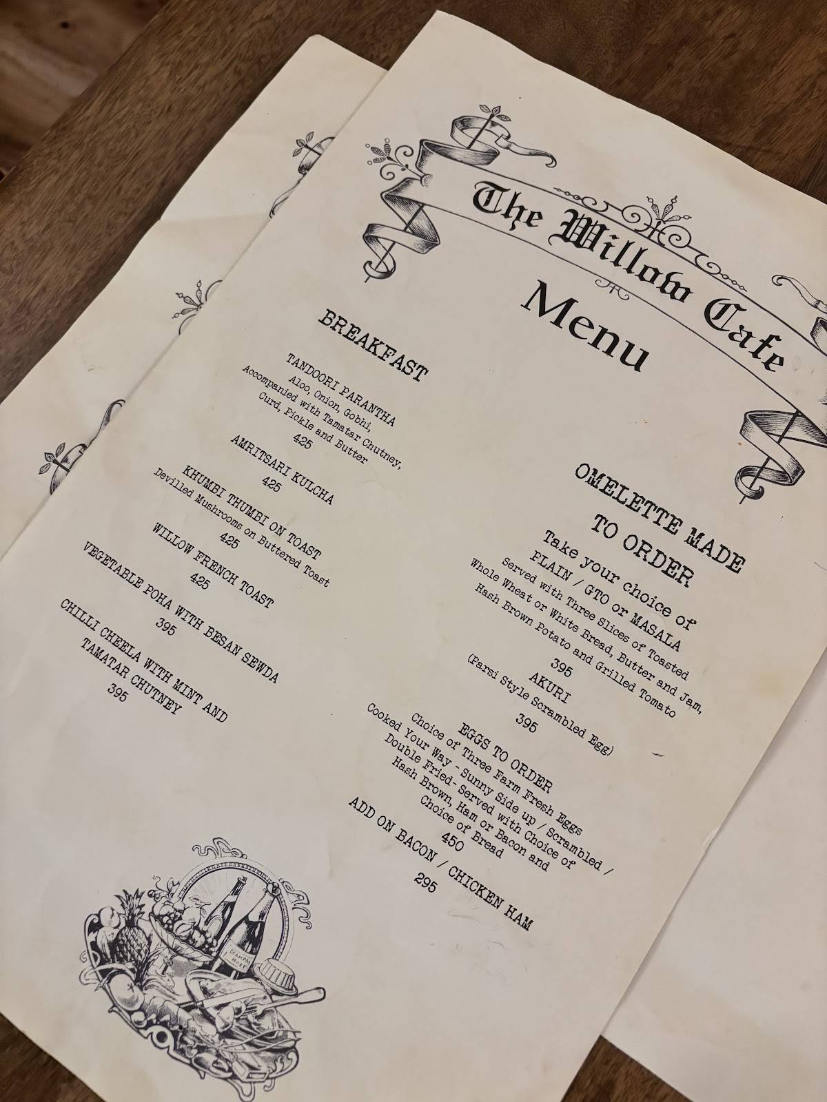 The Willow Cafe menu