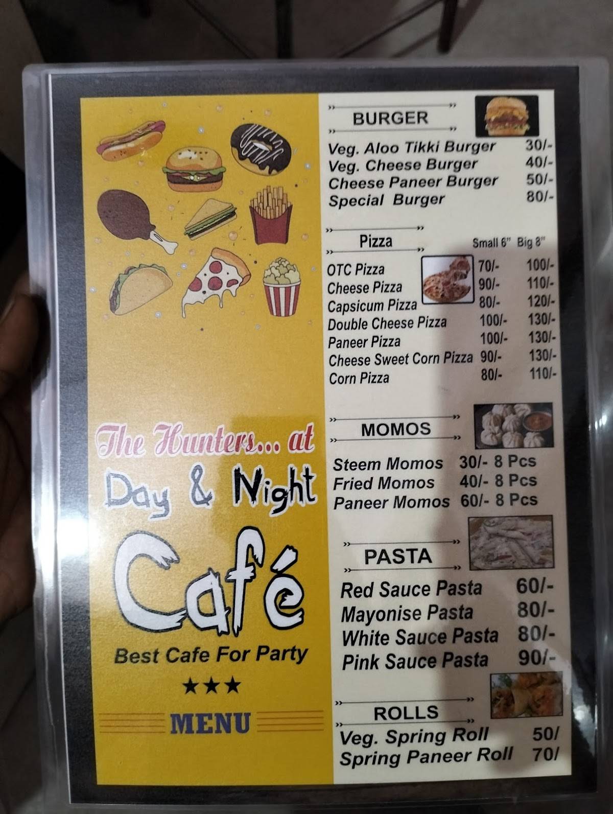 The hunters at day and night cafe menu