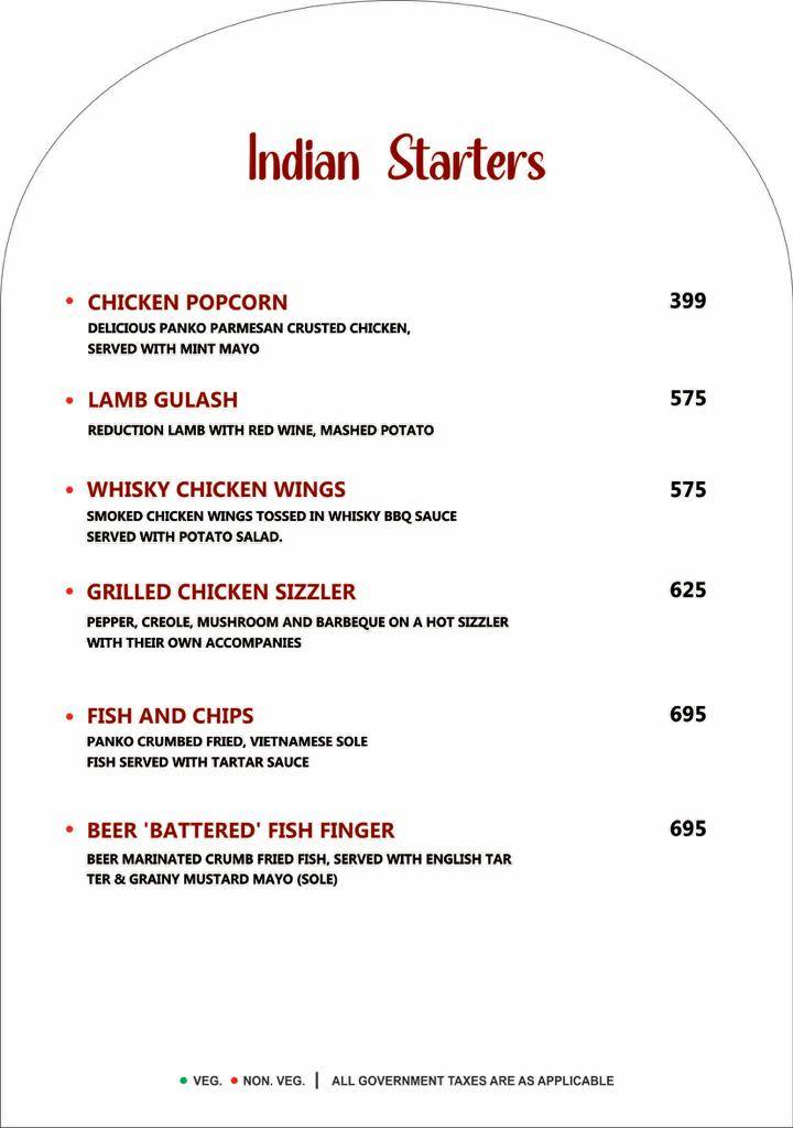 The Olivia Bar and Kitchen menu