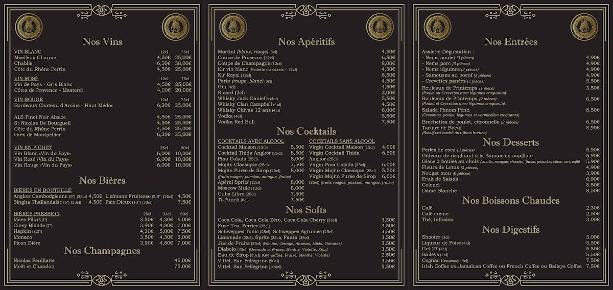 Menu de Thida Angkor
