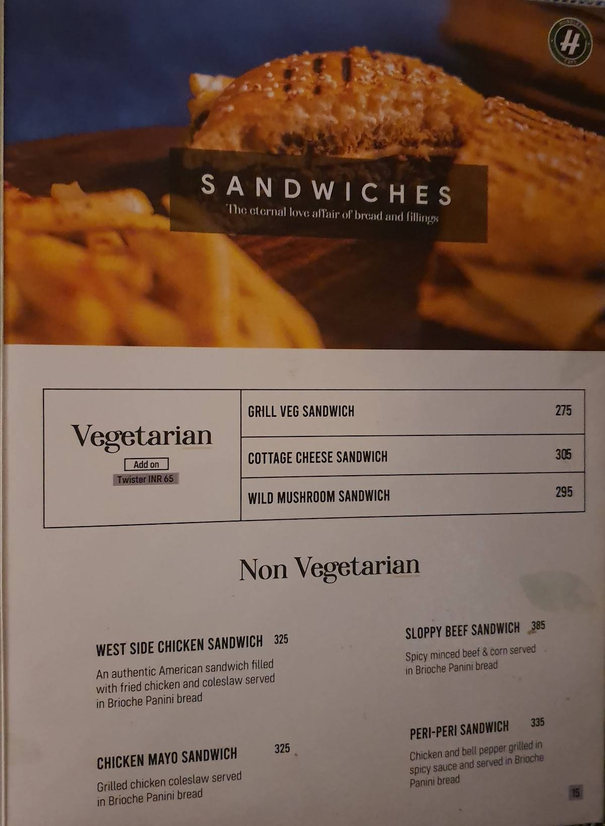 Huddles Cafe menu