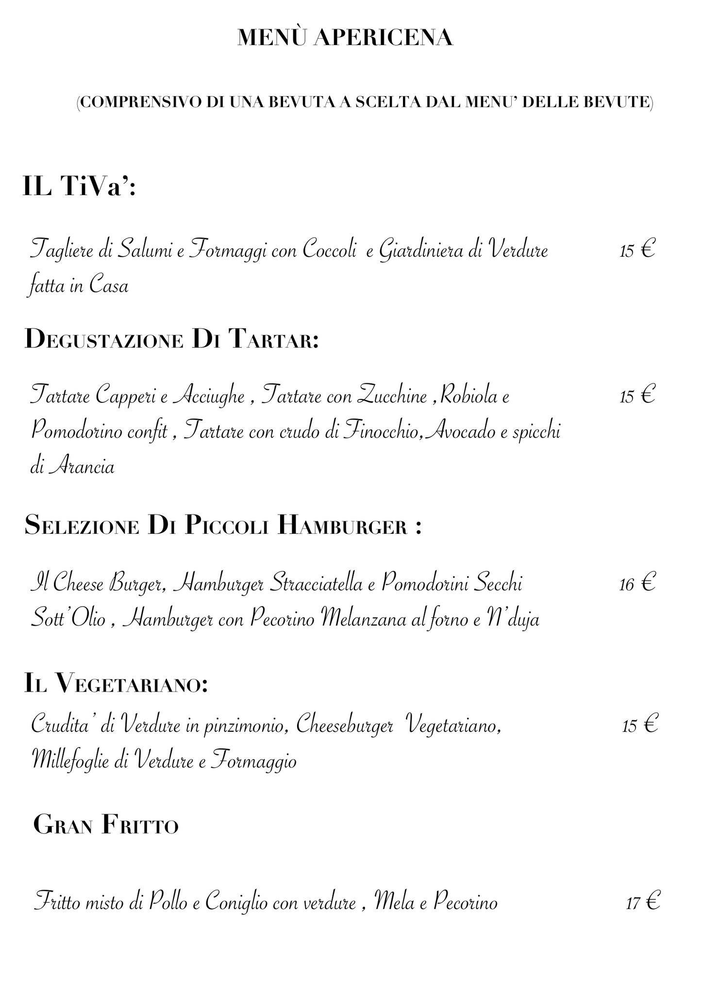 Menu di Tivà Gusto E Creativita’ 