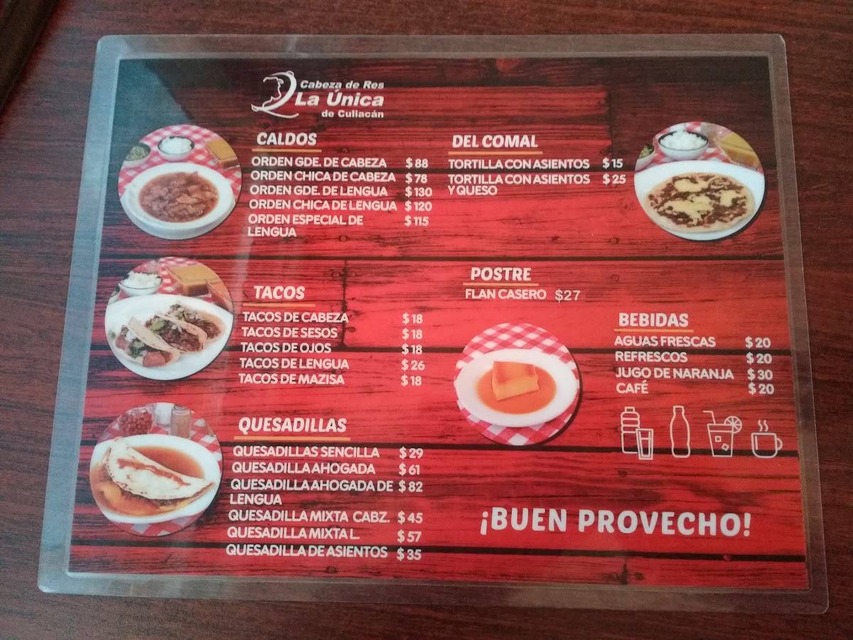 Carta del restaurante Cabeza del Res la Única, Tijuana