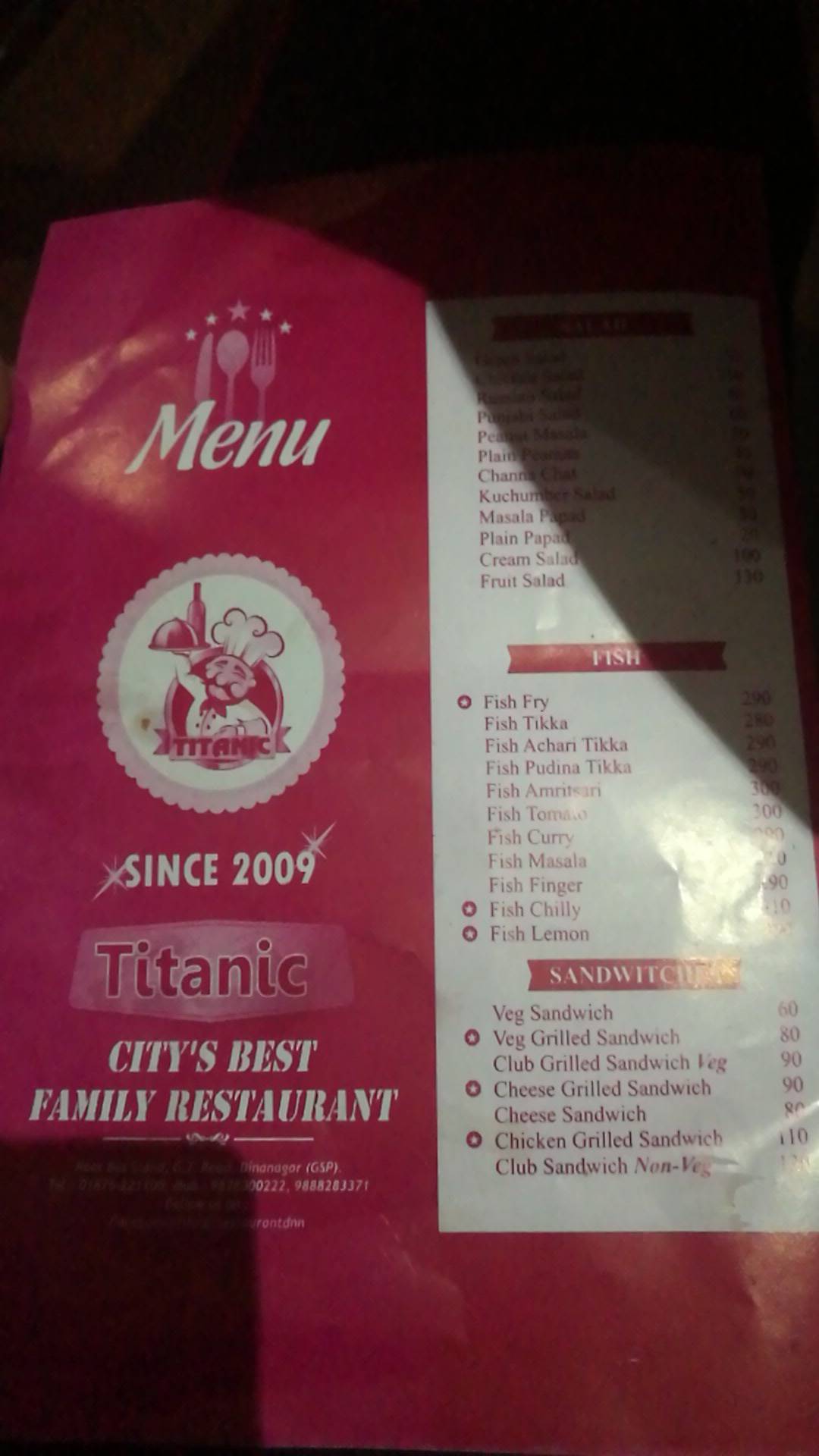 Titanic Restaurant menu