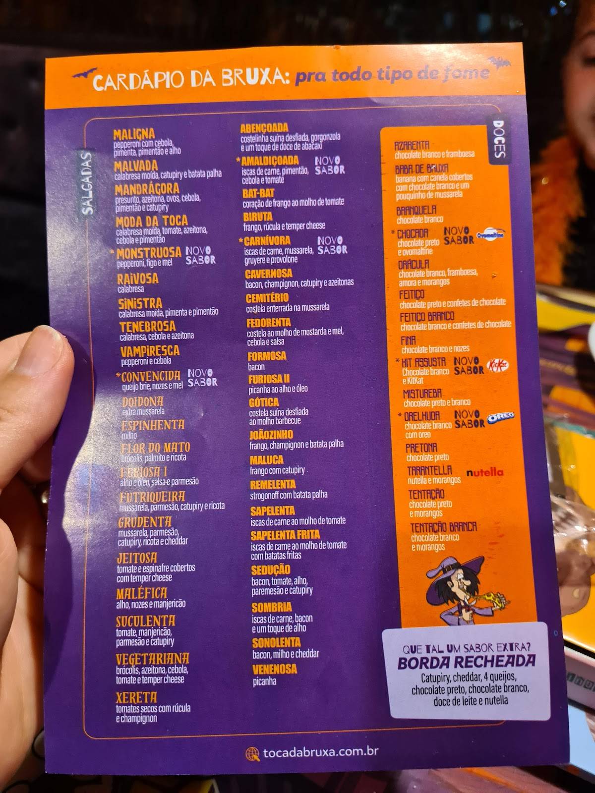 Toca da Bruxa cardápio