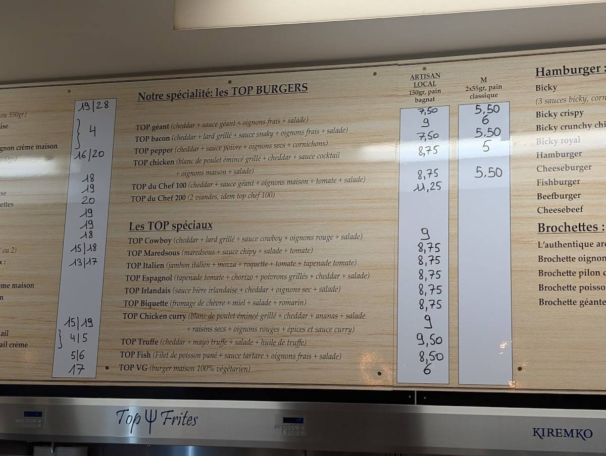 Menu de Top Frites Gembloux