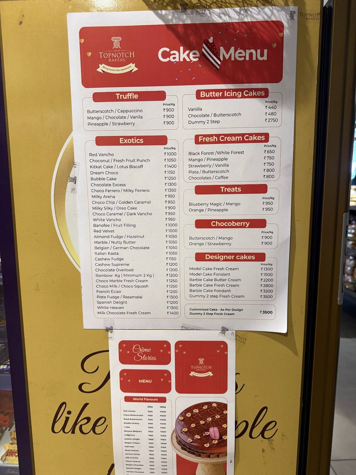 Topnotch Bakers, Chandranagar menu