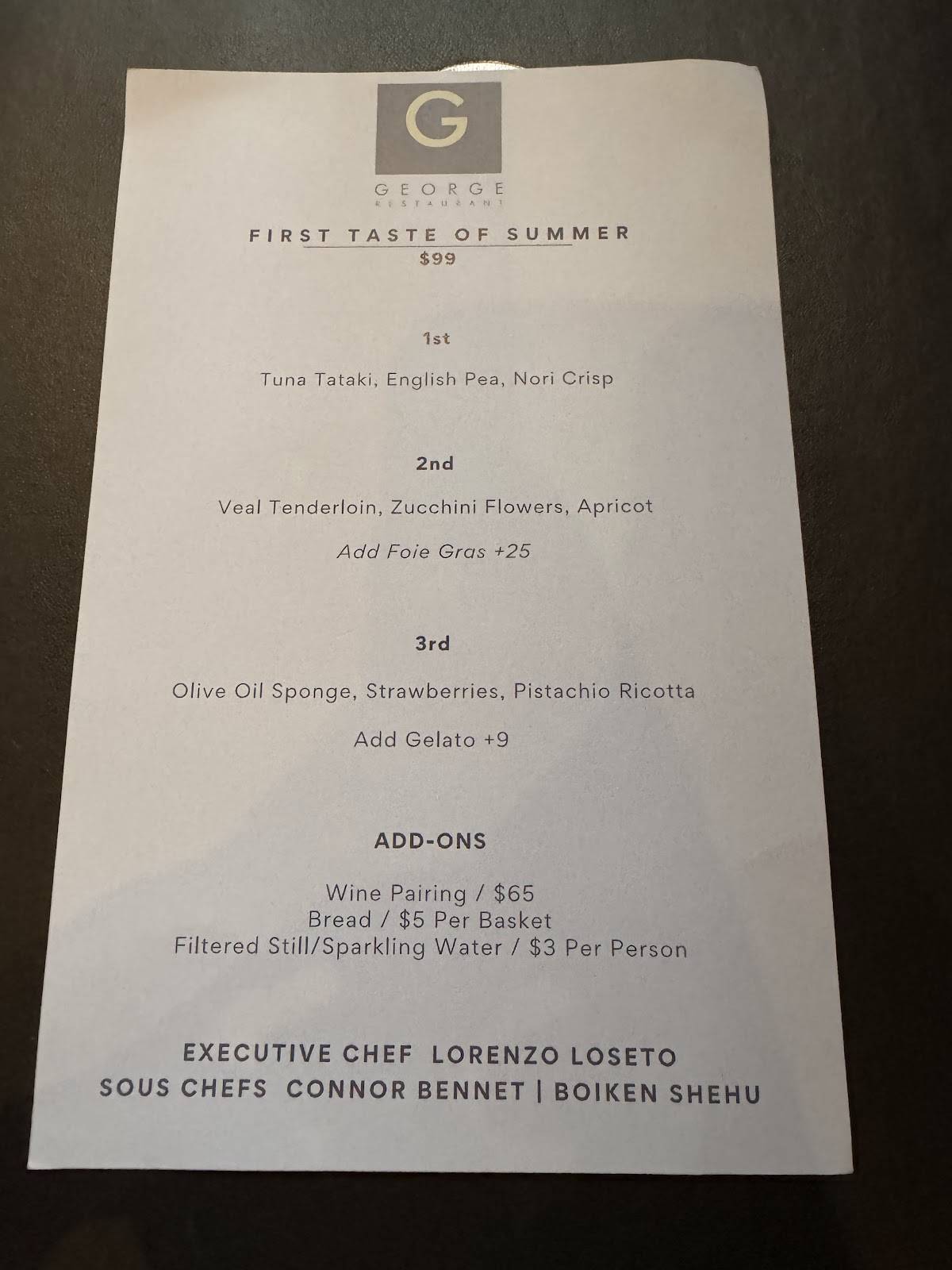 Menu de GEORGE Restaurant