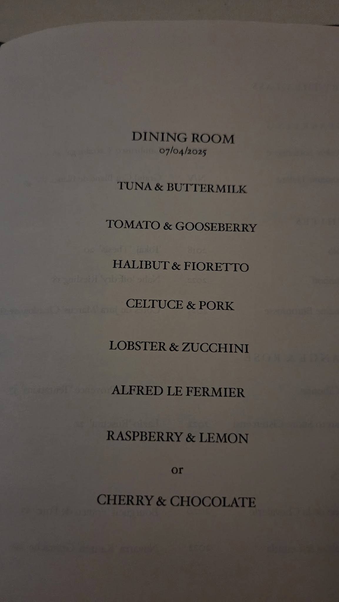 Menu de Restaurant 20 Victoria