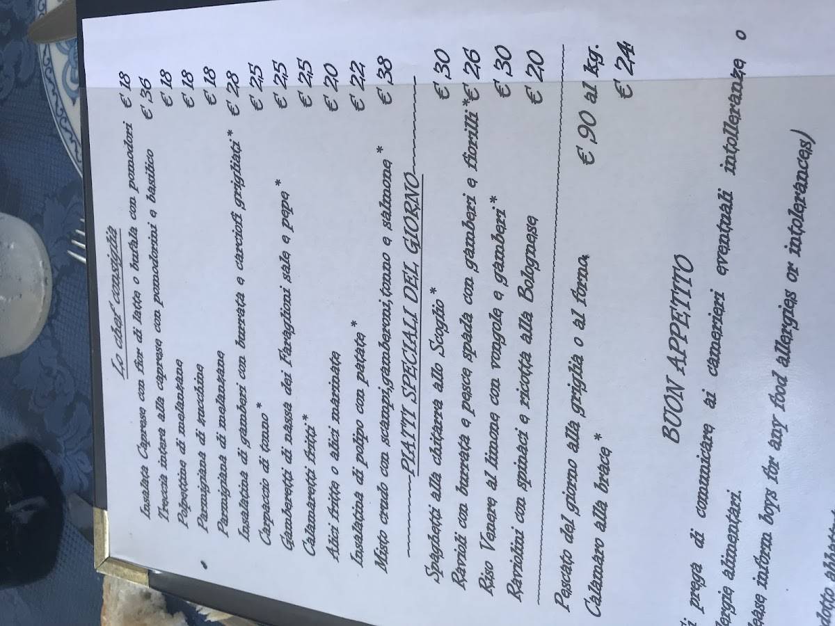 Menu di Torre Saracena Spiaggia Ristorante Bar 