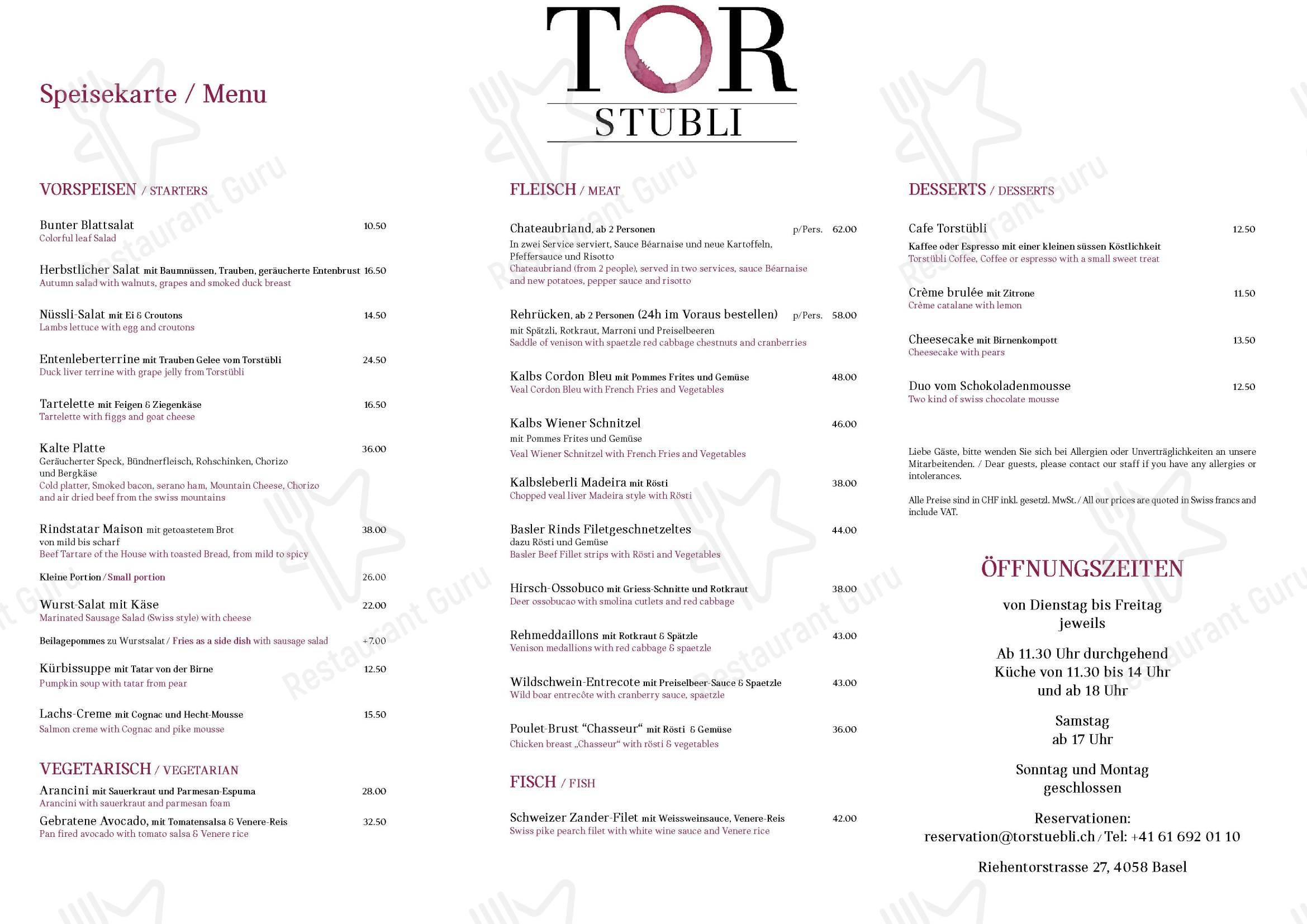 Menu di Torstübli - Menu bar