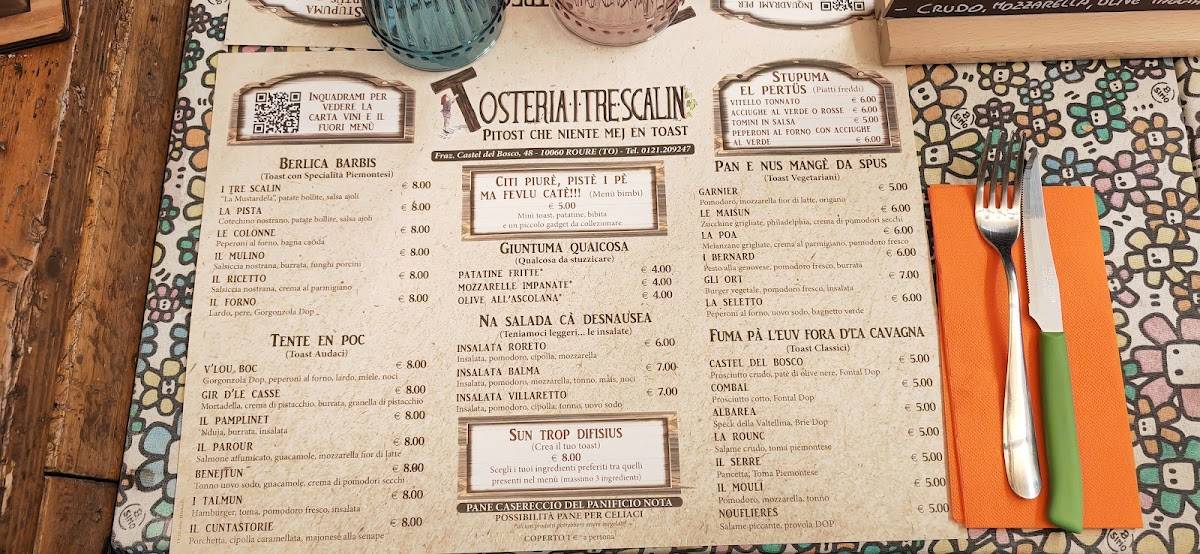 Menu di Tosteria I Tre Scalin 