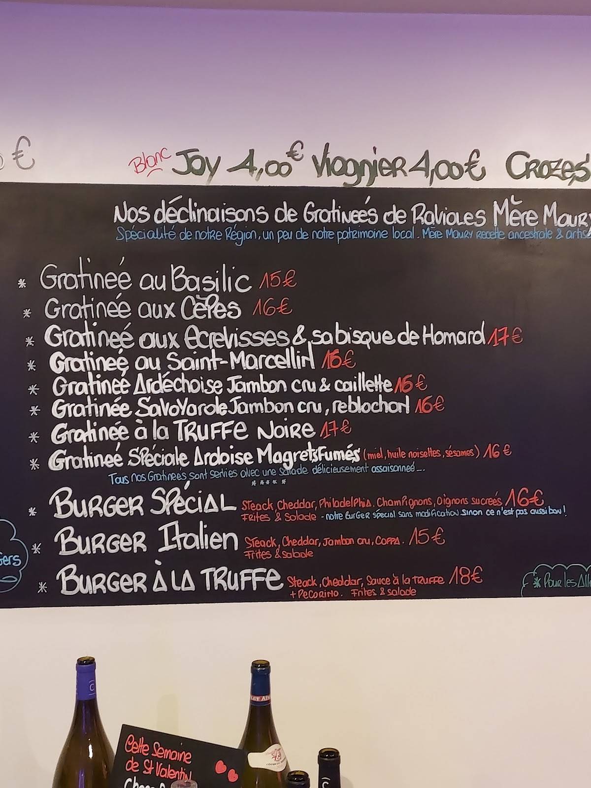 Menu au L'Ardoise restaurant, TournonsurRhône, 68 Quai