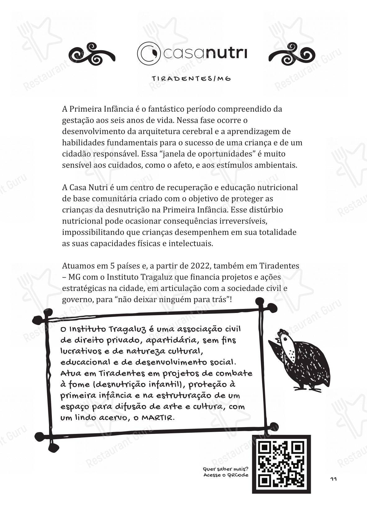 Menu bar para Tragaluz Restaurante Casa em Tiradentes