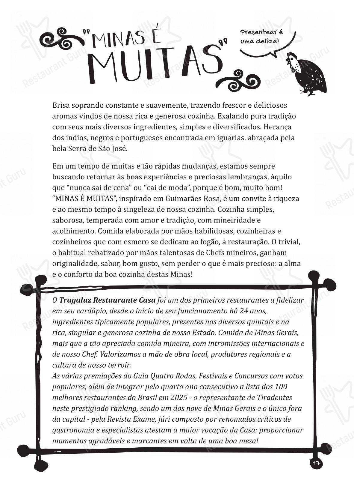 Menu bar para Tragaluz Restaurante Casa em Tiradentes