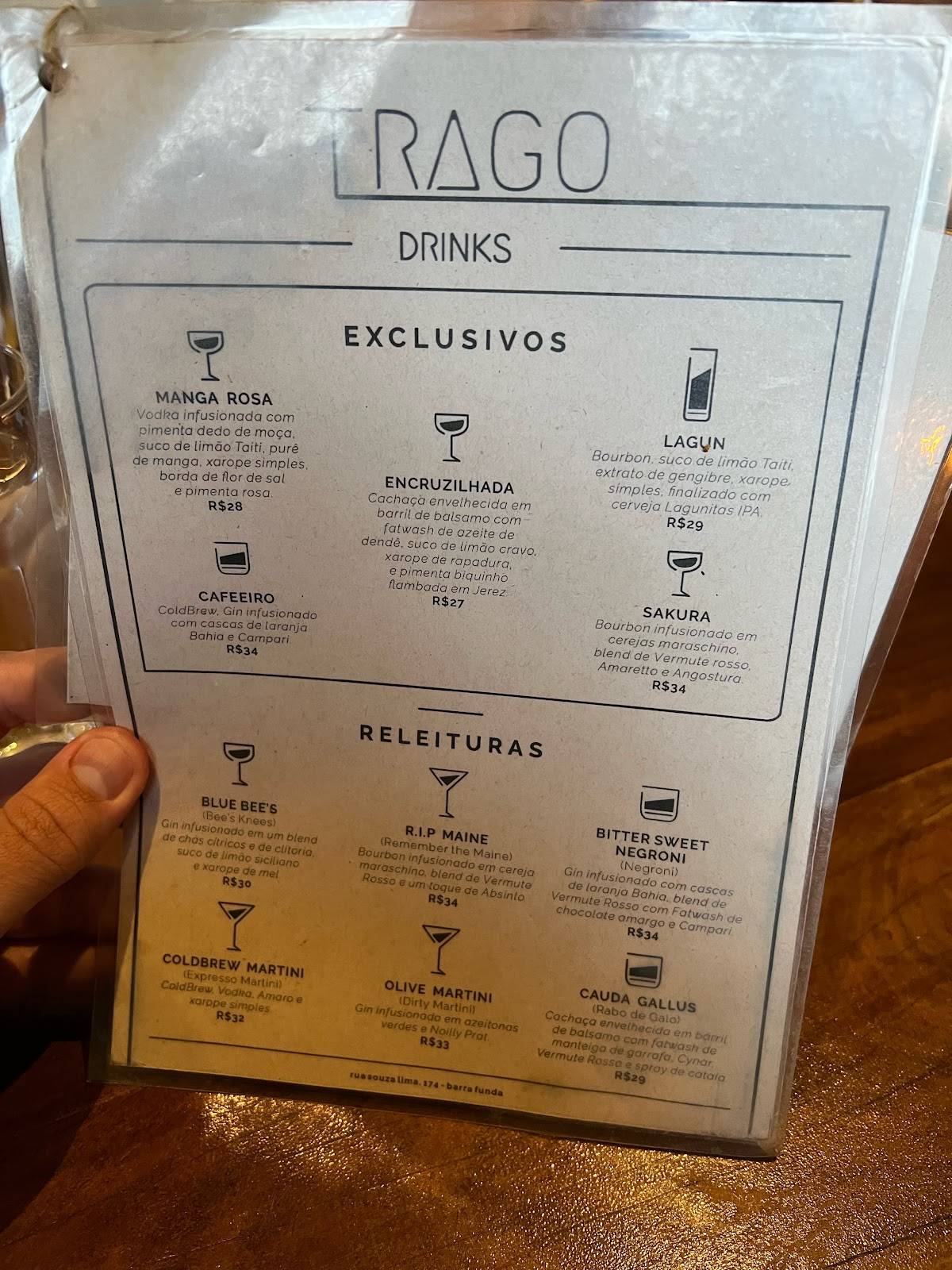 Trago Bar cardápio
