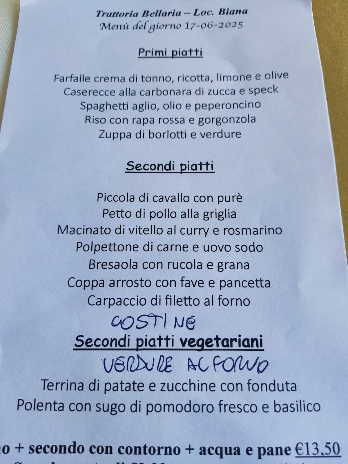 Menu di Trattoria Bellaria 
