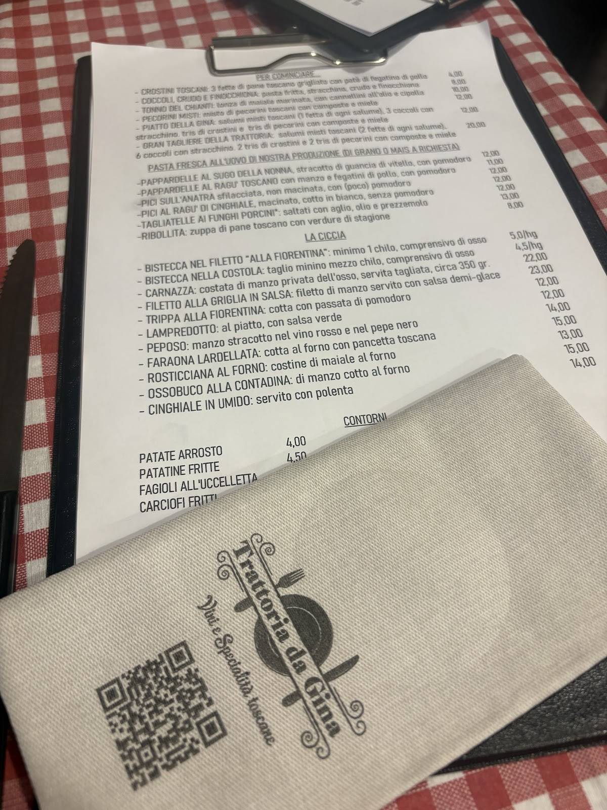 Menu di Trattoria Da Gina 
