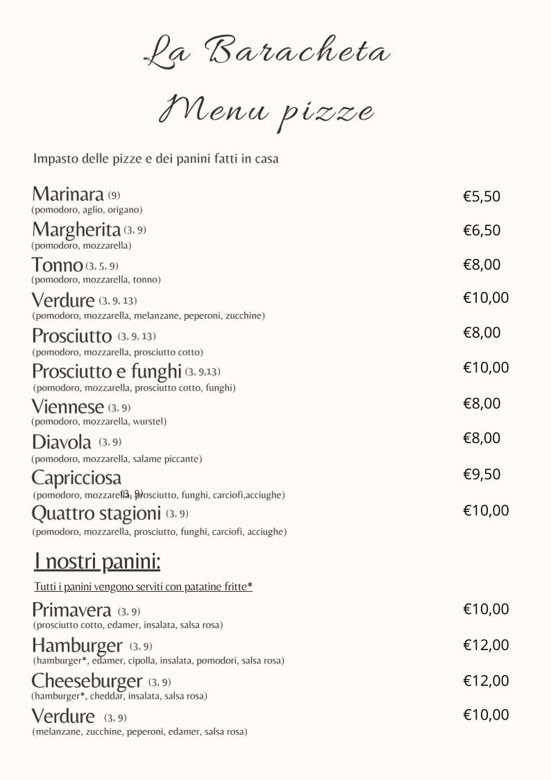 Menu di Trattoria La Baracheta 