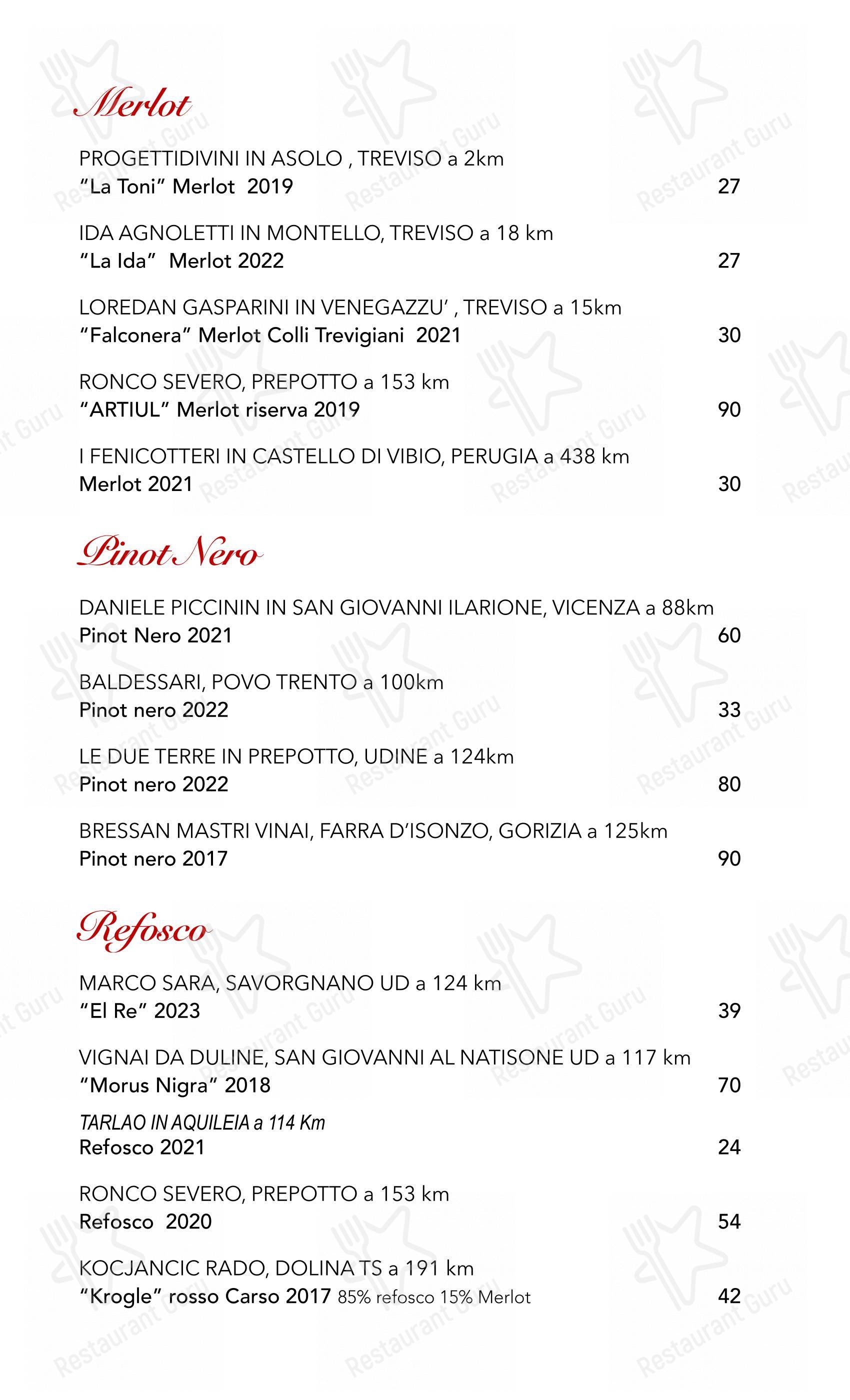 Menu bar per Trattoria Moderna Due Mori in Asolo