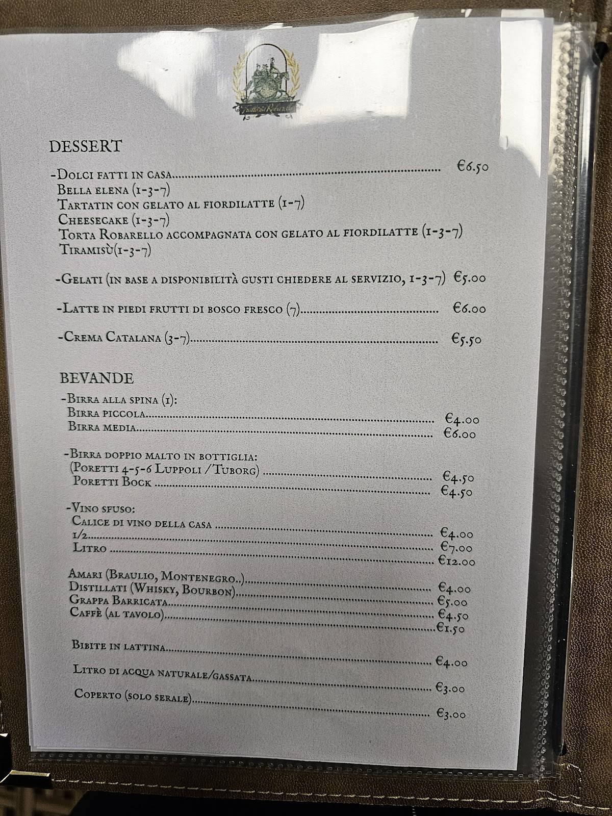 Menu di Trattoria Robarello 
