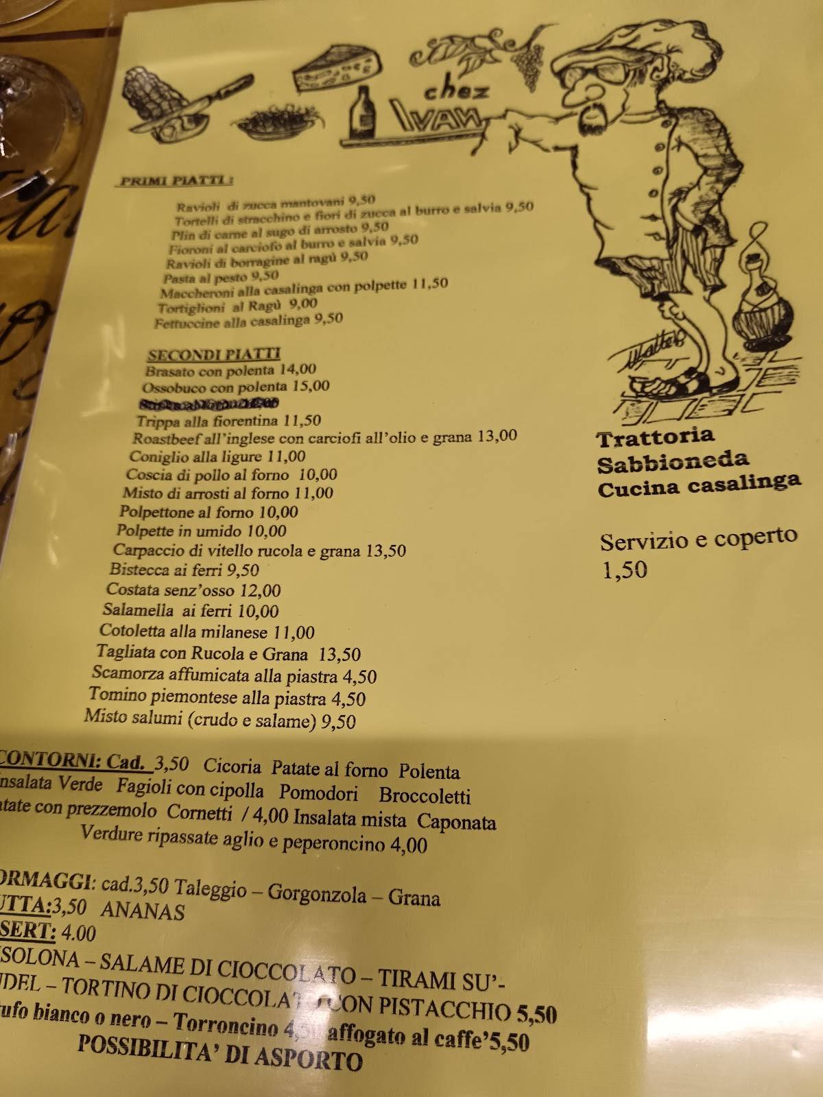 Menu di Trattoria Sabbioneda Da Romolo 