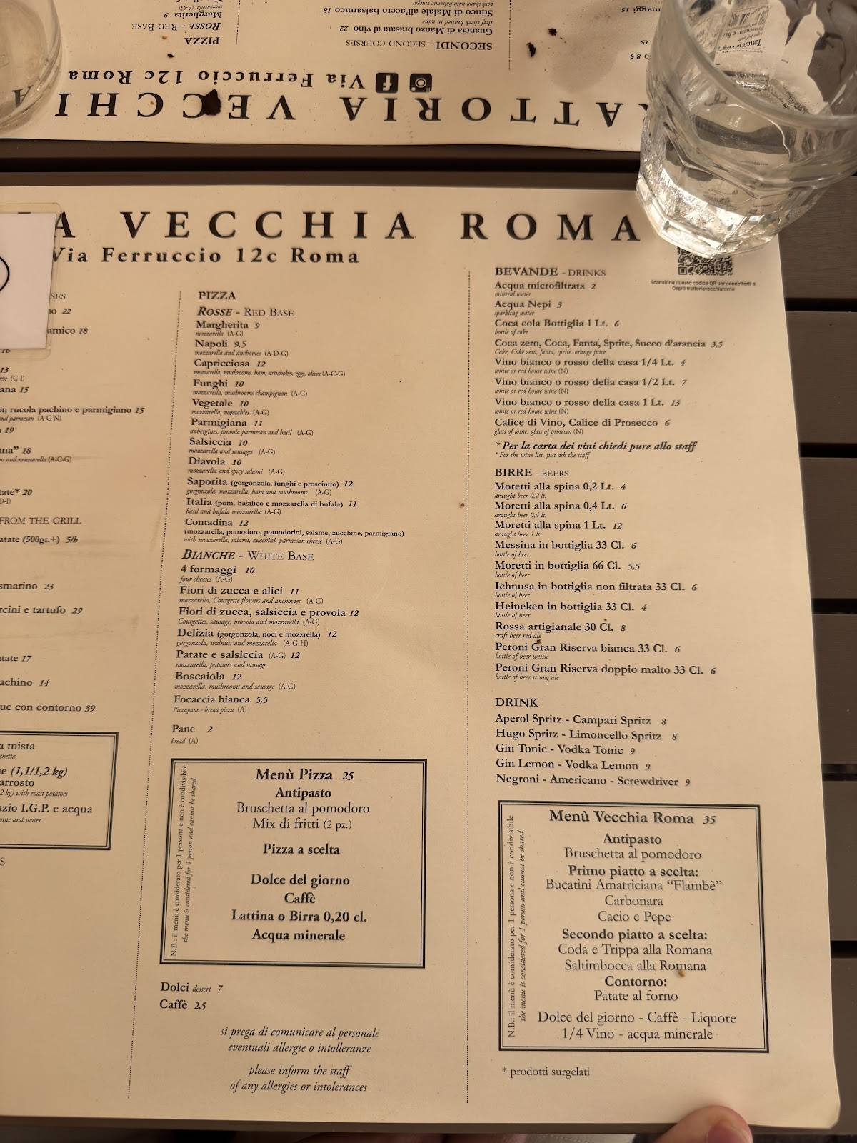 Menu di Trattoria Vecchia Roma 