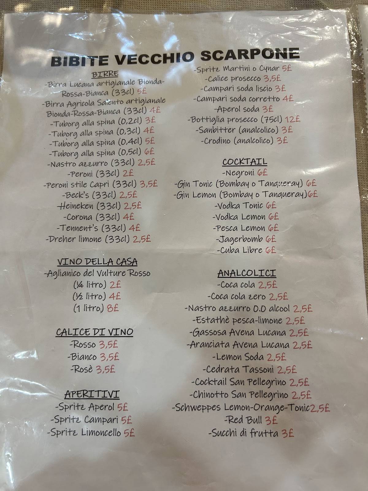 Menu di Trattoria dal Vecchio Scarpone 