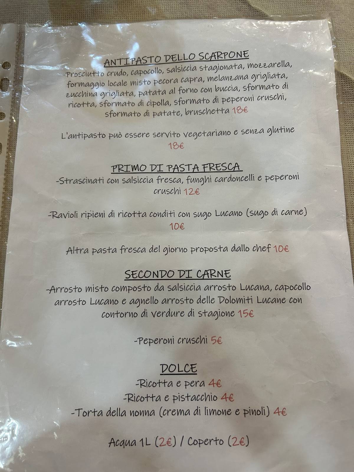 Menu di Trattoria dal Vecchio Scarpone 