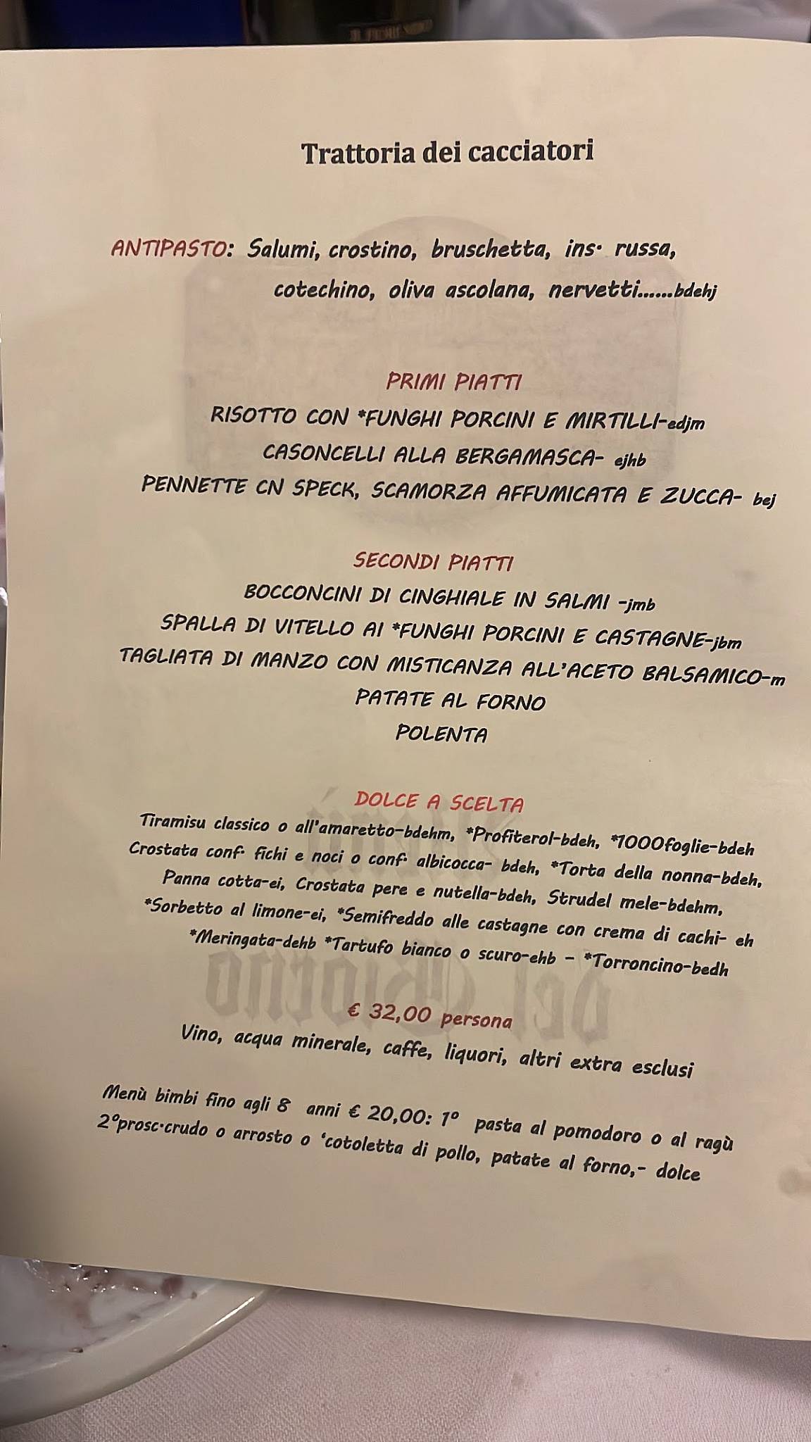Menu di Trattoria dei Cacciatori 