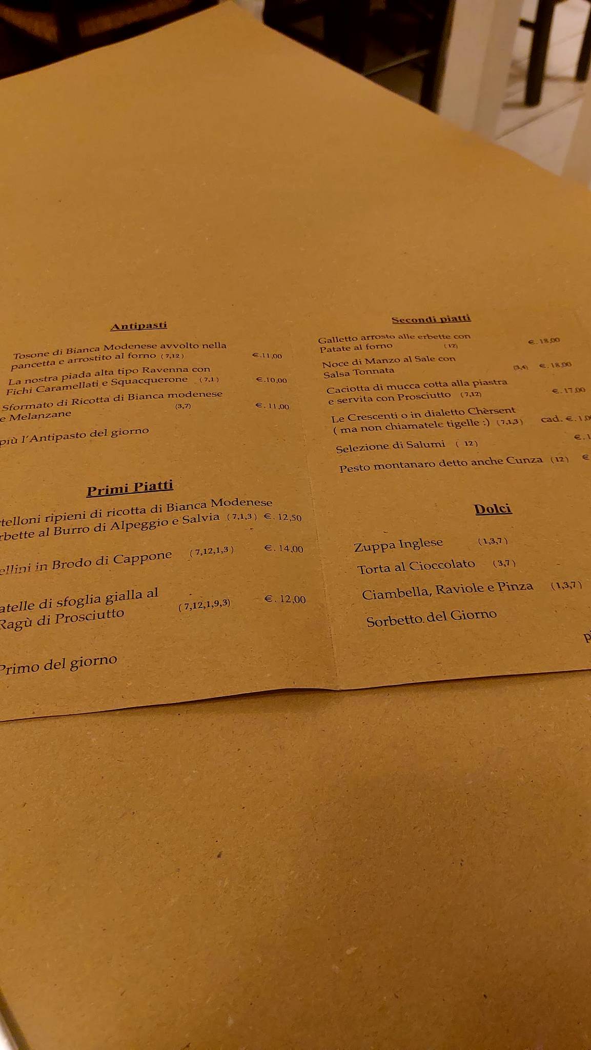 Menu di Trattoria di Via Serra 